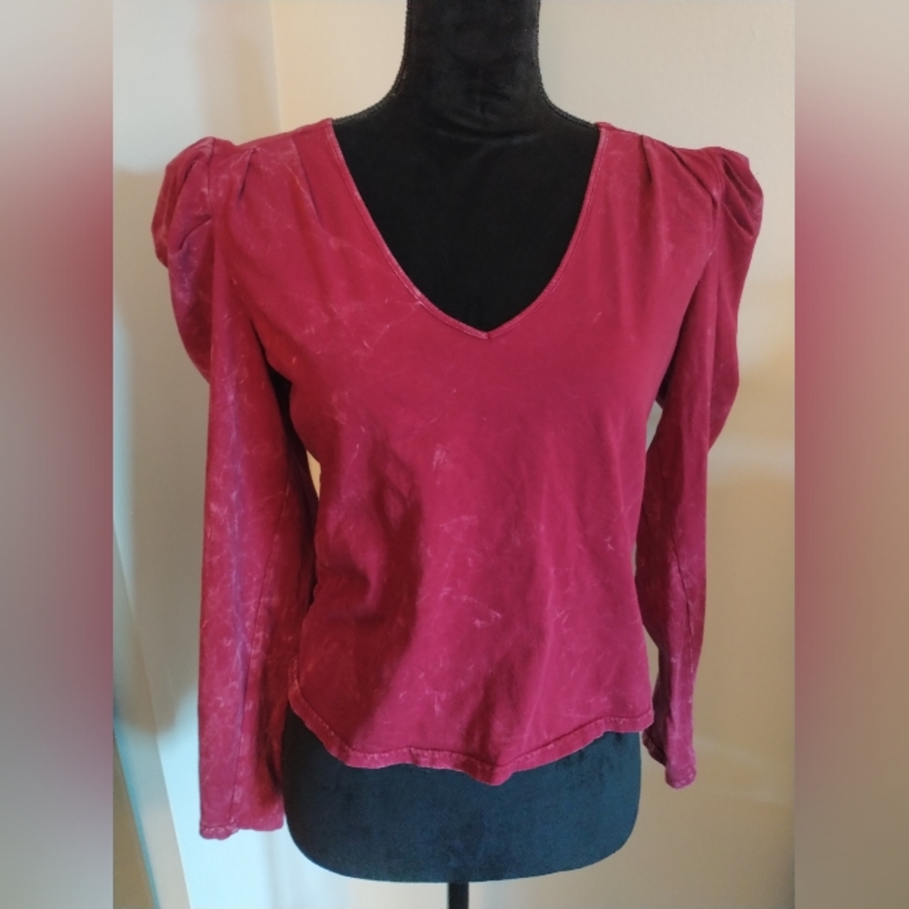 7 For All Mankind Deep Red V-Neck Blouse